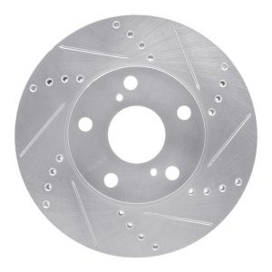 Lexus ES300 Brake Rotor (1) - Front Right - R1 Concepts - Drilled & Slotted - Silver - `92-`06